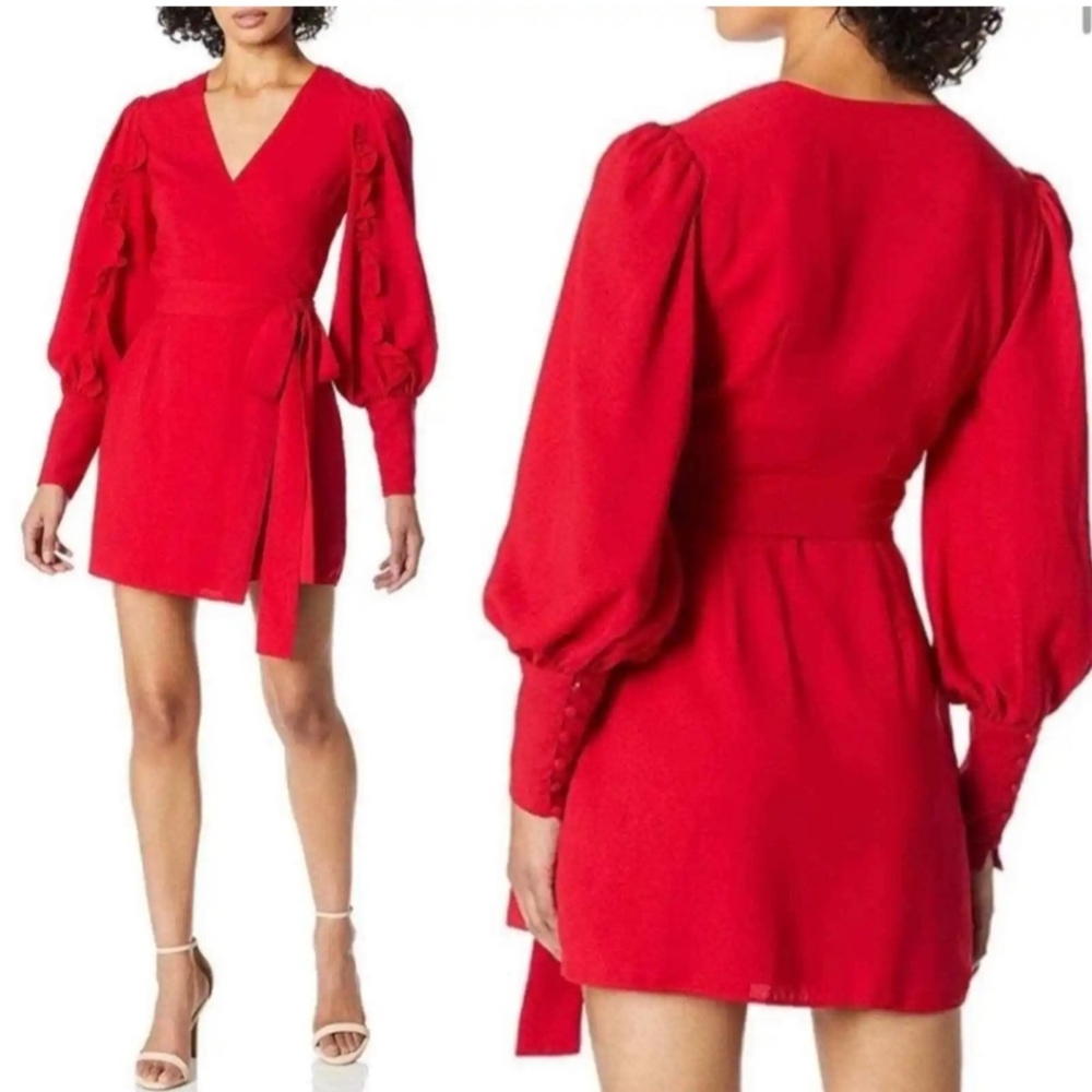 KEEPSAKE THE LABEL‎ Red Forget You Long Sleeve Mini Wrap Dress Size XS